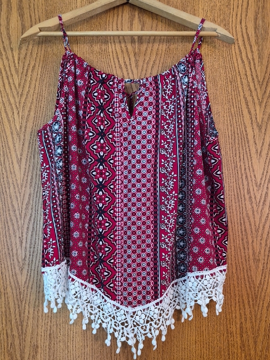No Boundaries Tops - 💐Cute No Boundaries Red White & Blue Tank Top with Lace Fringe Jr Sz XL (15-17)